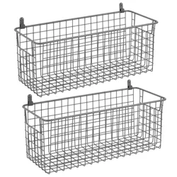 mDesign Metal Wall Mount Hanging Basket Bin for Home Storage, 6 x 16 x 6, Gray - 2 Pack