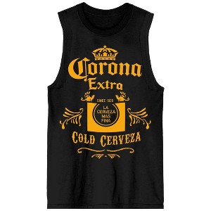 Corona Extra Cold Cerveza Logo Crew Neck Sleeveless Men's Black Tank Top - 1 of 3