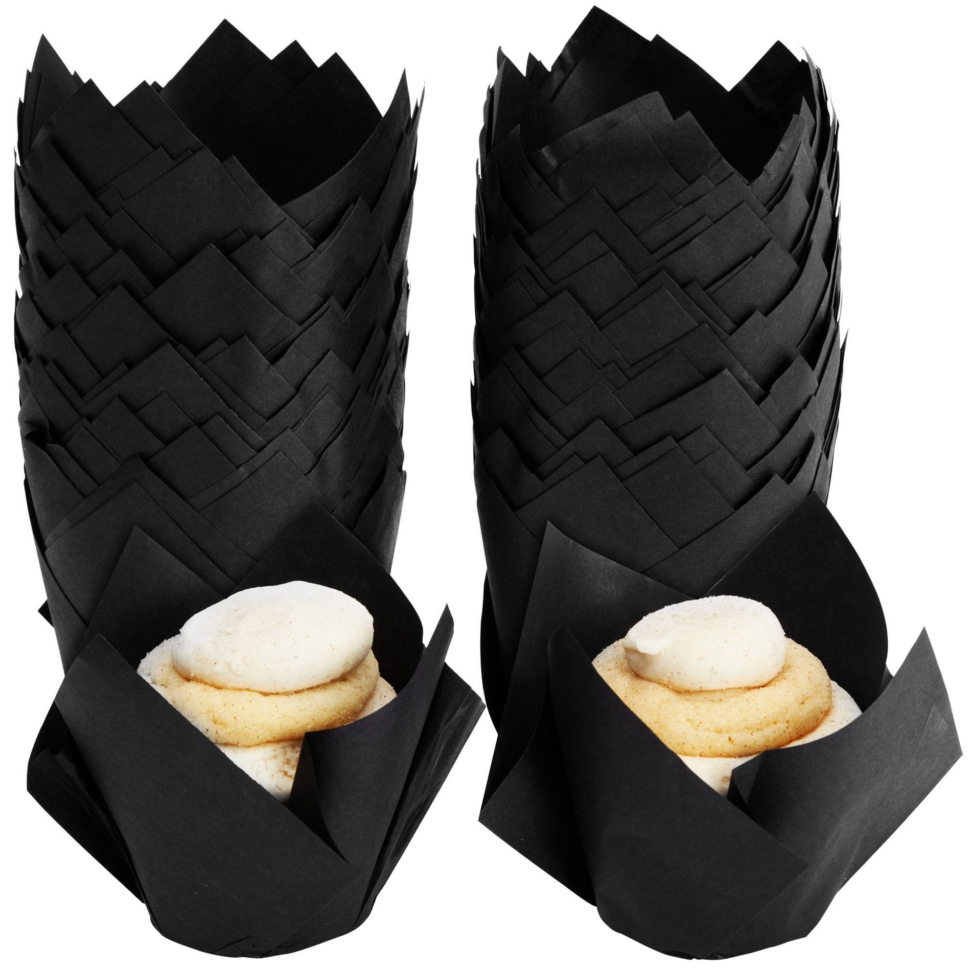 Juvale 100-Piece Black Tulip Cupcake Liners, 2 x 3.5 Inches, Black Cupcake Liners for Halloween Parties & Wedding Receptions