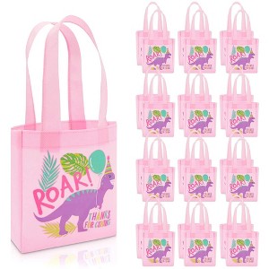 Blue Panda 24-Pack Small Dinosaur Party Favor Tote Bags Gift Bags for Girls Birthday (Pink, 8.5 x 6.8 x 2 In) - 1 of 4