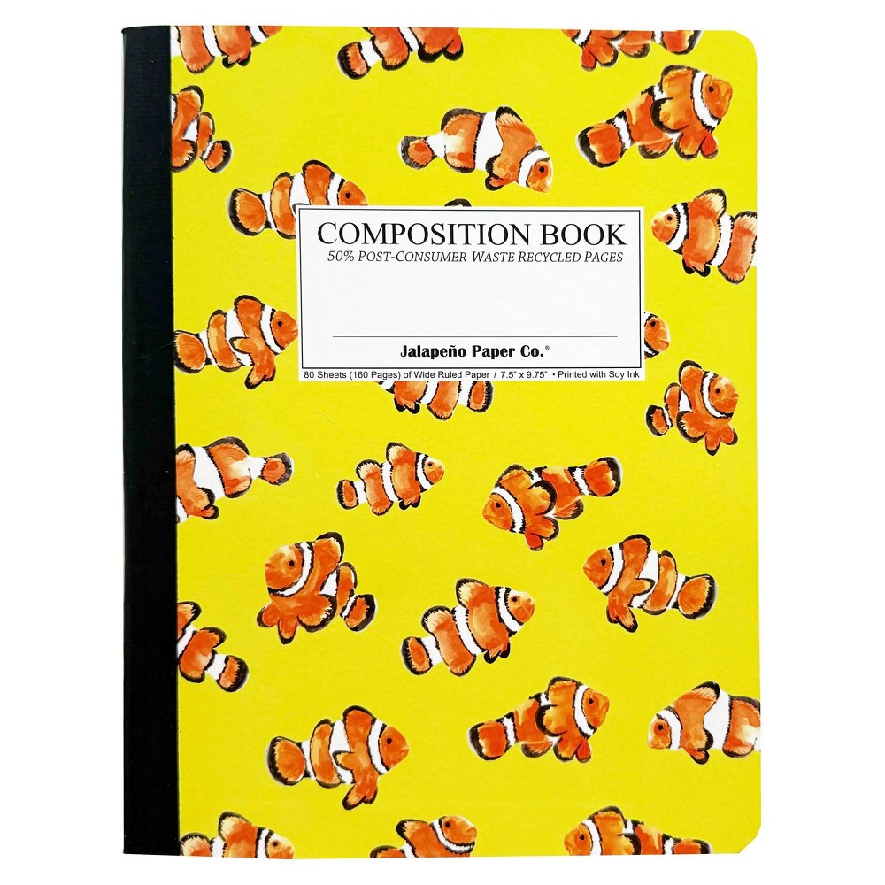 Jalapeno Paper Co. Composition 160 Pages Wide Ruled Notebook Clownfish, School Supplies