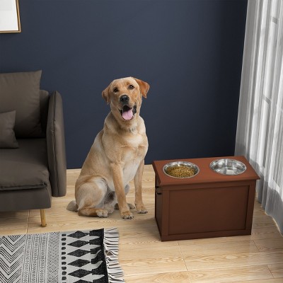 Elevated Dog Bowls with Storage Cabinet,Raised Pet Feeding Station with 2 Stainless Steel Bowls for Large Dogs And Pets-LAOTIES