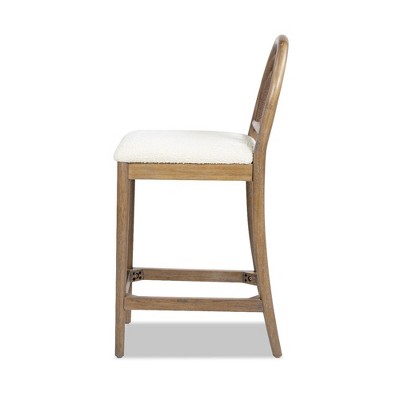 Leon 27" Arched Back Wood and Upholstered Counter Stools, Set of 2, Ivory White