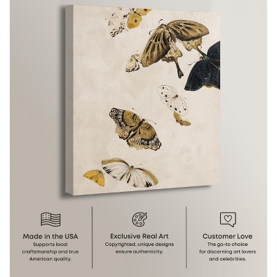 Golden Butterflies Beige and Black Canvas Wall Art, 16" x 20"