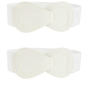 INSPIRE CHIC Women's Interlock 8-shaped Buckle Elastic Faux Leather Stretch Waist Belt 2 Pcs - 1 of 4