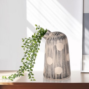 Ceramic Vase with Polka Dot & Striped Design - Modern Decorative Flower Holder - Rustic Home Decor for Living Room, Bedroom, or Office - 11" Blue - 1 of 4
