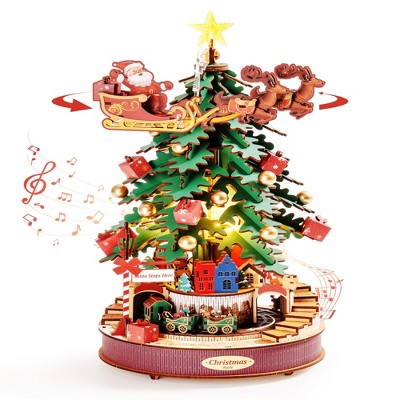 Robotime 3D Puzzles Christmas Melody Tree Music Box Dreamer Wooden DIY Kits Creative Xmas Gift for Kids Adults, Multicolor, 12.44"*9.09"*3.11"