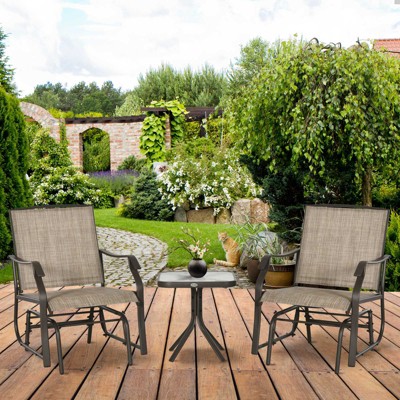Brown 3-Piece Outdoor Glider Chair Set with Glass Table
