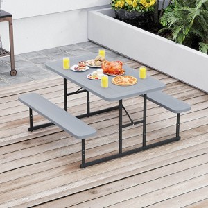 Costway Picnic Table Bench Set for 2-4 People Outdoor Rectangular Camping Dining Table Black/Gray/Green/White - 1 of 4