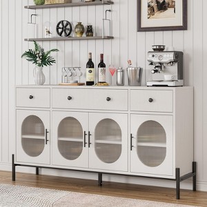 Whizmax Buffet Cabinet with Storage, 62" Large Sideboard, Wooden Cabinet With 3 Drawers and 4 Fluted Glass Doors, Coffee Bar Table for Kitchen - 1 of 4