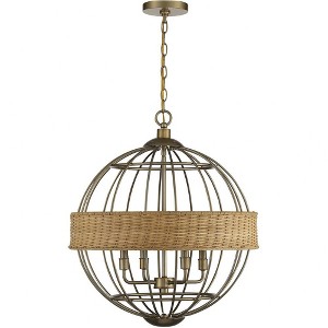 Savoy House Boreal 4 - Light Pendant in  Warm Brass/Natural Rattan - 1 of 4