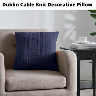 Ivory Cable Knit Cotton Square Throw Pillow 18" x 18"