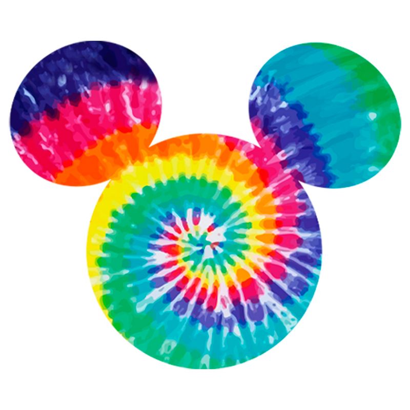 Juniors Womens Mickey & Friends Rainbow Tie-Dye Mickey Mouse Logo T-Shirt, 2 of 5