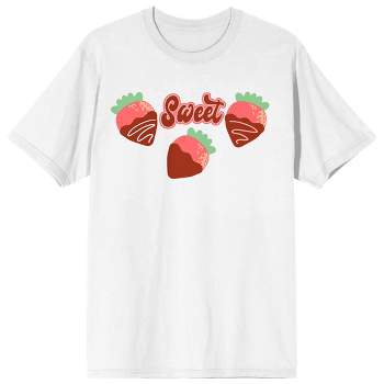 Valentine's Day Sweet Strawberries Crew Neck Short Sleeve Women's White T-shirt
