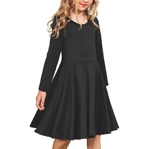 Arshiner Girls Long Sleeve Stretchy Dress A line Twirly Skater School Party Dress Black 120 - 1 of 4