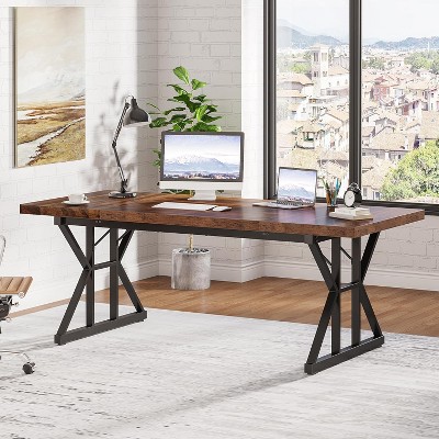 Tribesigns 71-Inch Brown and Black Particle Board Executive Desk