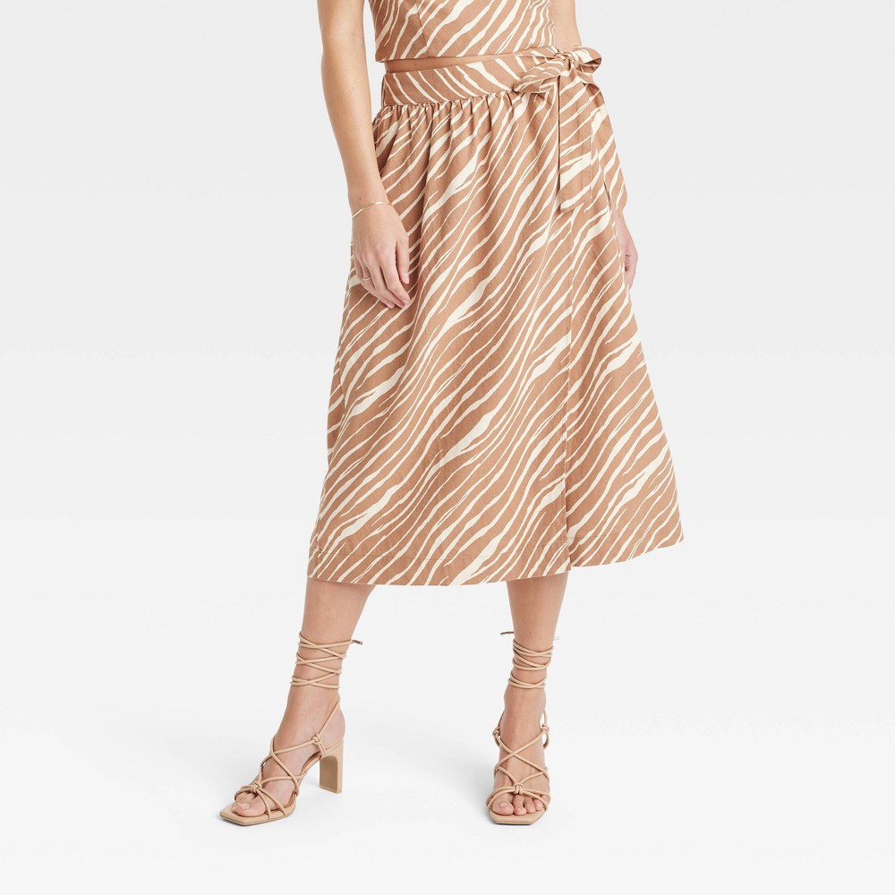 Women's Linen Wrap A-Line Skirt - A New Day™ Brown S