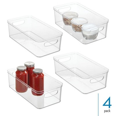 Clear Plastic Pantry Organizer Bins Set of 4 with Handles