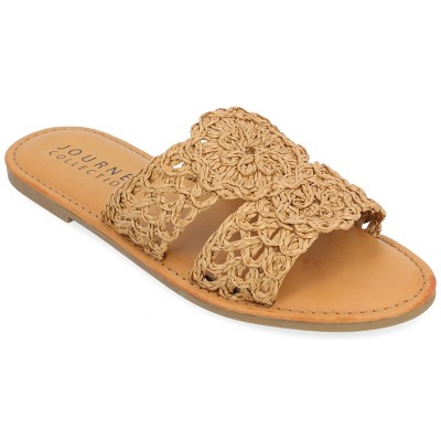 Journee Collection Womens Lissia Slip On Slide Flat Sandals