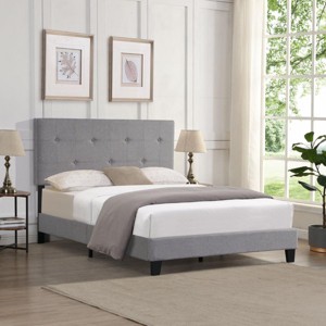 Streamdale Full Size Upholstered Platform Bed Frame With Modern Button Tufted Linen Fabric Headboard - 1 of 4
