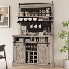 Acekool 75" Tall Farmhouse Coffee Hutch Bar Cabinet with Sliding Barn Doors, Large Kitchen Storage Hutch & Sideboard,Gray - 4 of 4