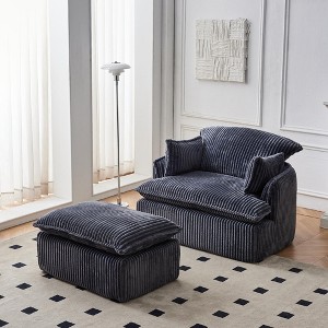 Convertible Compressed Sofa Chair with Ottoman, Modern Corduroy Fabric Armchair for Small Spaces, Living Room, Dorm, or Apartment - 1 of 4