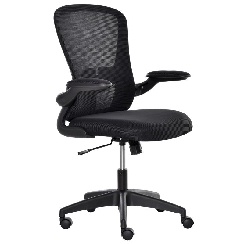 Vinsetto Mid-Back Mesh Home Office Chair, Ergonomic Computer Task Chair with Lumbar Back Support, Adjustable Height, and Flip-Up Arms, Black, 1 of 7