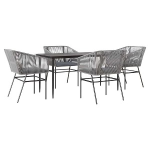 vidaXL Patio Dining Set with Cushions Table and Chairs Set Poly Rattan Glass - Gray 63" x 31.5" x 29.1" 4 Piece - 1 of 4