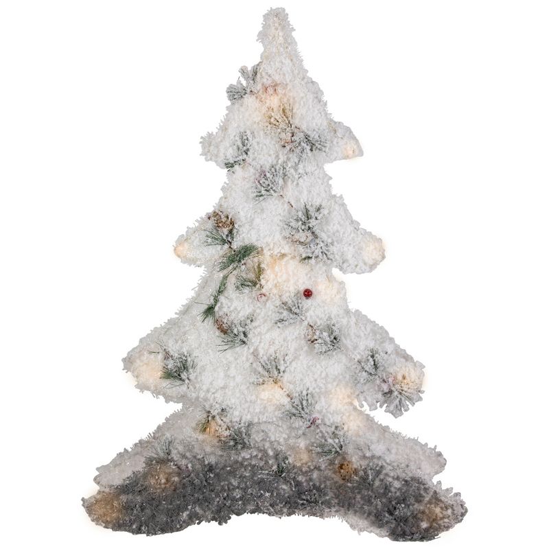 Northlight 27.5" LED Lighted White Tinsel and Pine 2-D Christmas Tree Decoration, 1 of 7