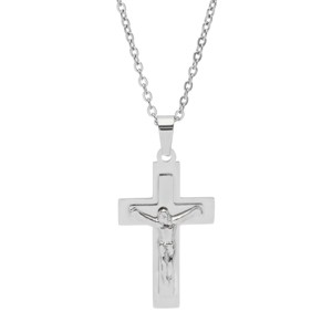 Steeltime 24" Stainless steel layered crucifix pendant. Color Options: Silver. Gold - 1 of 4