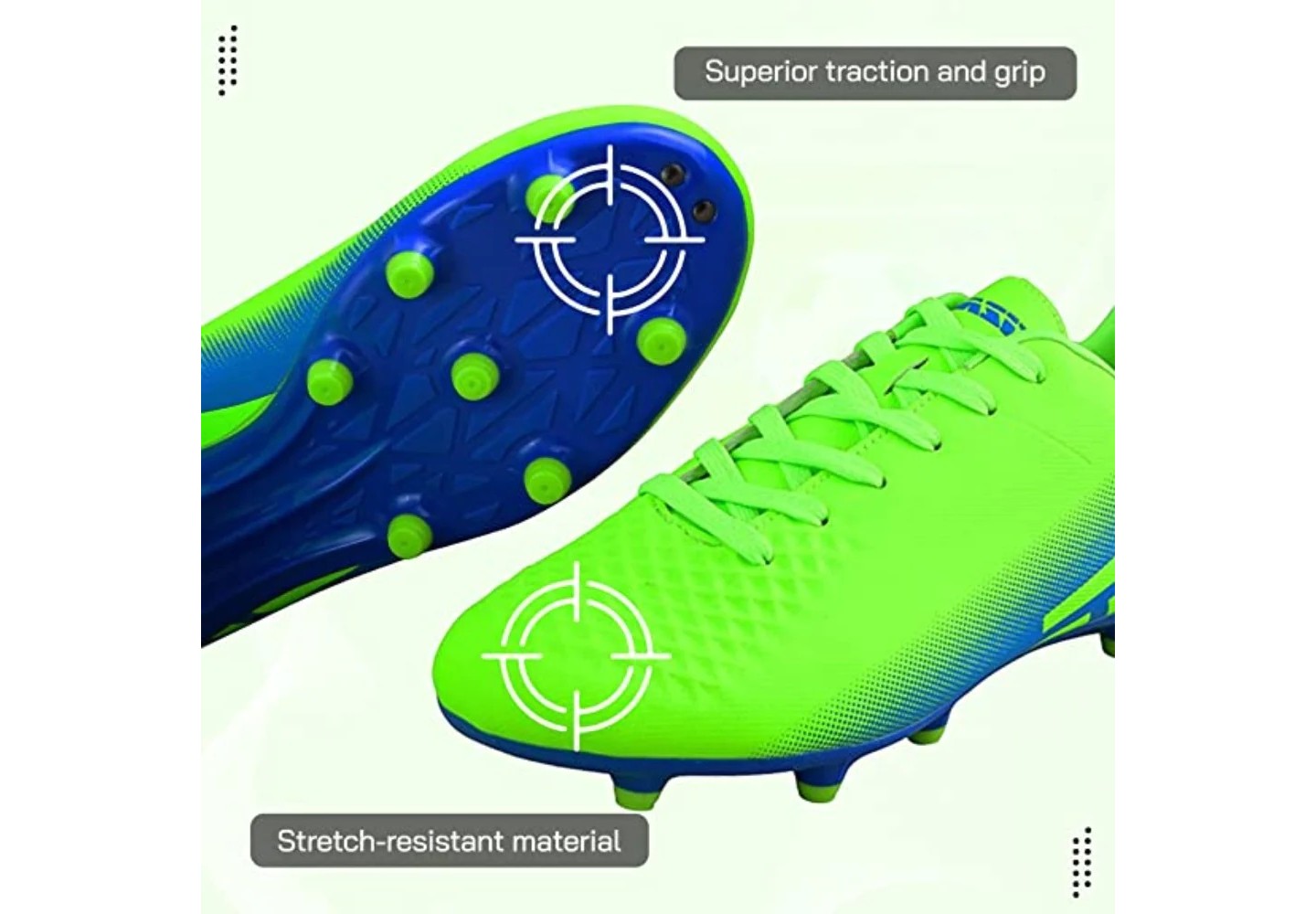 Мужские бутсы Vizari Santos Adult Soccer Cleats for Outdoor Firm Ground Football Game- Green/Blue, цвет: Зелёный — фото 8