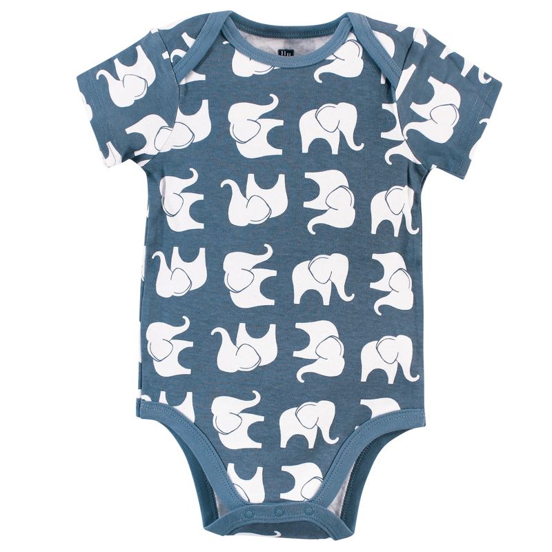 Hudson Baby Infant Boy Cotton Bodysuits 3pk, Blue Elephant, 4 of 6