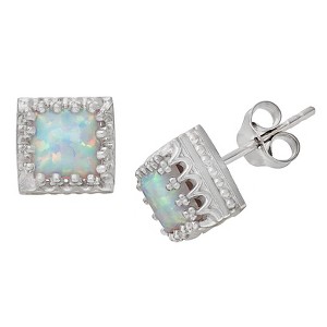 2 4/7 TCW Tiara Sterling Silver Princess-cut Opal Crown Earrings, Women