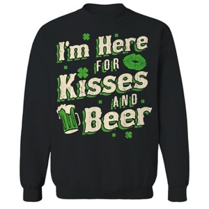 Rerun Island Men's Kisses And Beer Long Sleeve Graphic Cotton Sweatshirt - 1 of 1