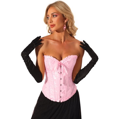 Allegra K Women's Victorian Style Strapless Bustier Lace Up Corset Pink  X-Small