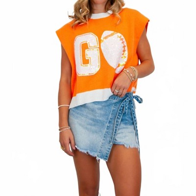 Women's Football Sequin Sweater Vest - Peach Love