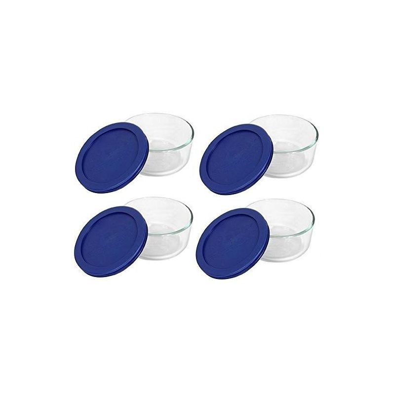 Pyrex Blue Storage 2 Cup Round Dish, Clear Lid, Pack of 4 Containers, 1 of 5