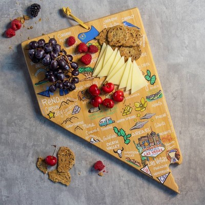 Nevada State Shaped Bamboo Cutting Board with Colorful Artwork