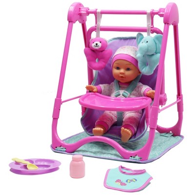 Pink and Teal 12" Baby Doll High Chair Play Set with Accessories
