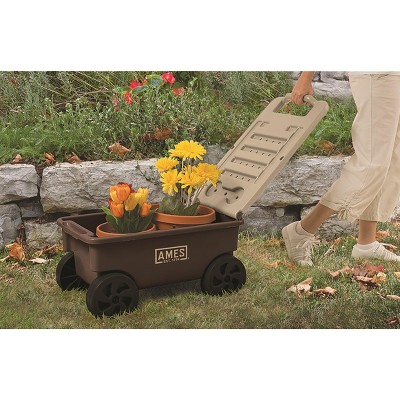 Brown and Beige Plastic Rolling Garden Storage Cart
