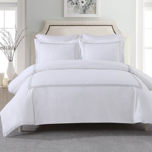 Egyptian Linens Adeline Percale Embroidered Duvet Cover Set - 100% Cotton - 1 of 4
