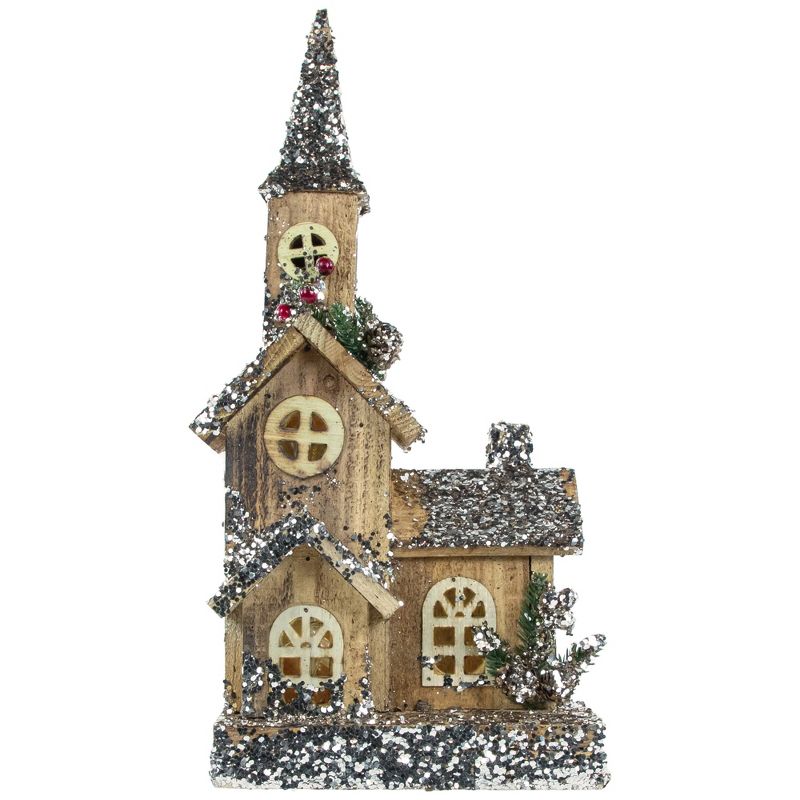 Northlight 17" LED Lighted Rustic Church Wooden Christmas Table Decoration, 1 of 8