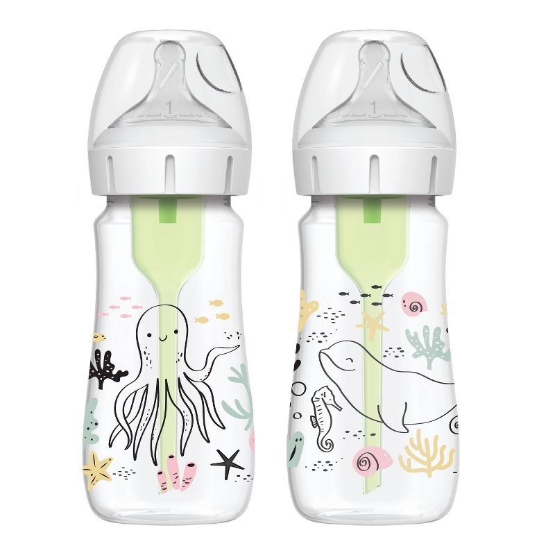 Dr. Brown&#39;s 9 fl oz Anti-Colic Options+ Wide Neck Baby Bottles - Ocean Designs - 2pk, 1 of 16