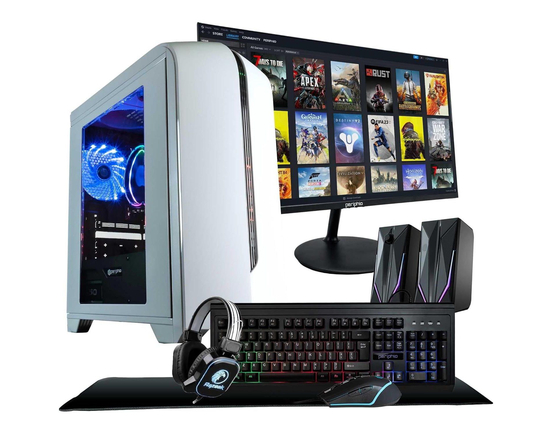 Periphio Warp Gaming PC Computer - Battlestation Gaming Bundle, AMD Ryzen 5 5600G, Radeon Vega 7 Graphics, 1TB, 16GB DDR4 RAM, Windows 11 Gaming Tower