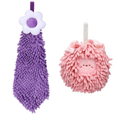 REGALWOVEN 2 Packs Soft Absorbent Cute Decorative Chenille Hand Towel for Bathroom 6" x 15"/7" x 7"
