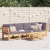vidaXL Patio Lounge Set with Cushions - Solid Acacia Wood, 4-Piece Outdoor Furniture for Garden/Patio, Modular Design, Waterproof, Dark Gray Cushions - 2 of 4