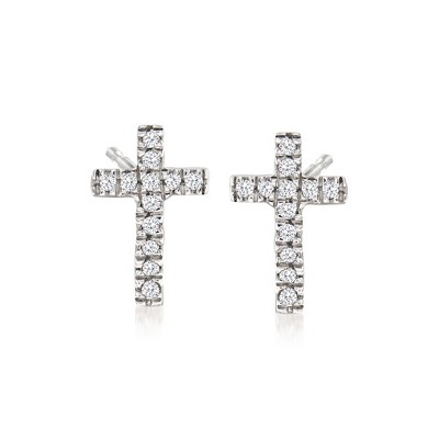 Ross-Simons Cross Earrings With Diamond Accents in Sterling Silver