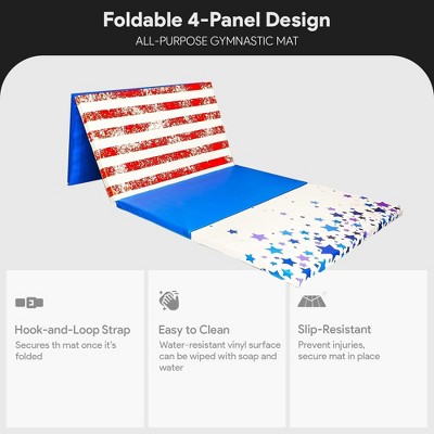 Stars and Stripes Blue Vinyl Folding Gymnastics Mat, 120" x 48"