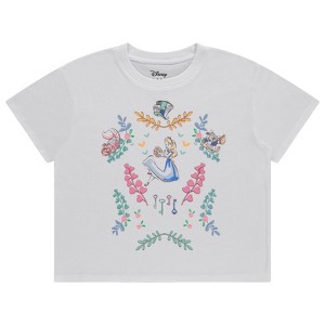 Disney Alice in Wonderland T-Shirt - Alice, Cheshire Cat, Hatter - Ladies Skimmer Crop Top Fashion Tee - 1 of 4