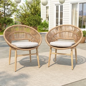 Christopher Knight Home Cliff Papasan-Style Rattan & Iron Patio Dining Chair with Faux Wood Finish (Set of 2) - 1 of 4